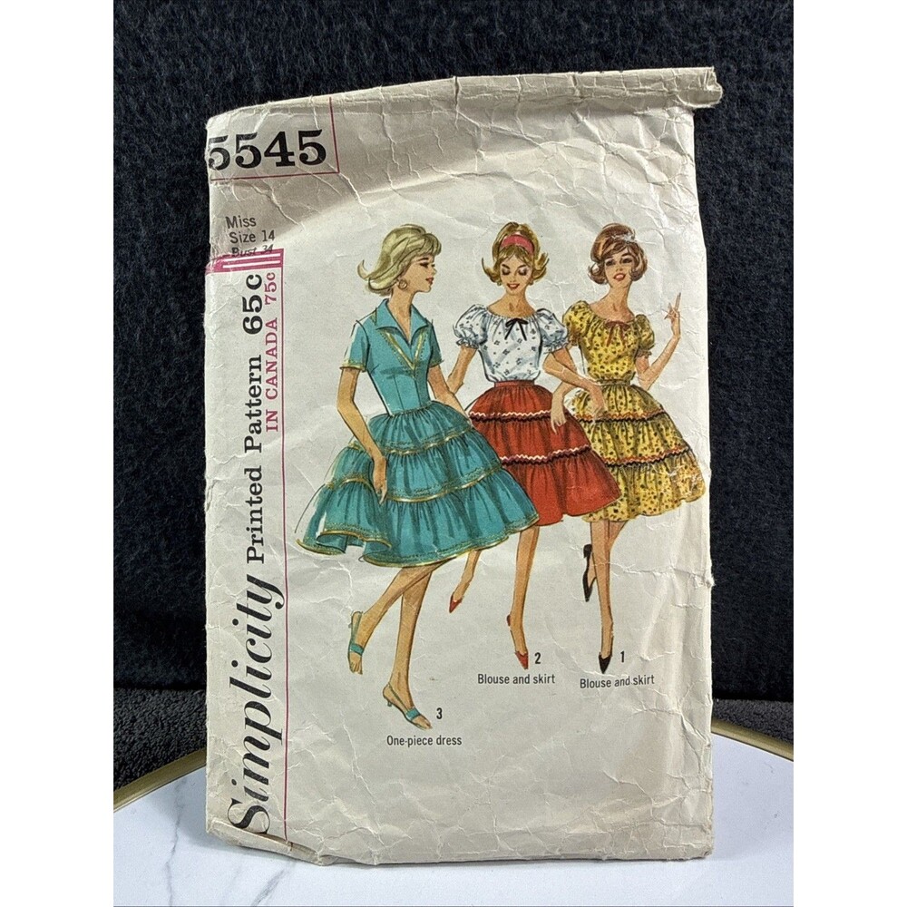 Vintage 1964 Simplicity 5545 Peasant Blouse Tiered Skirt Dress Sewing Pattern 14